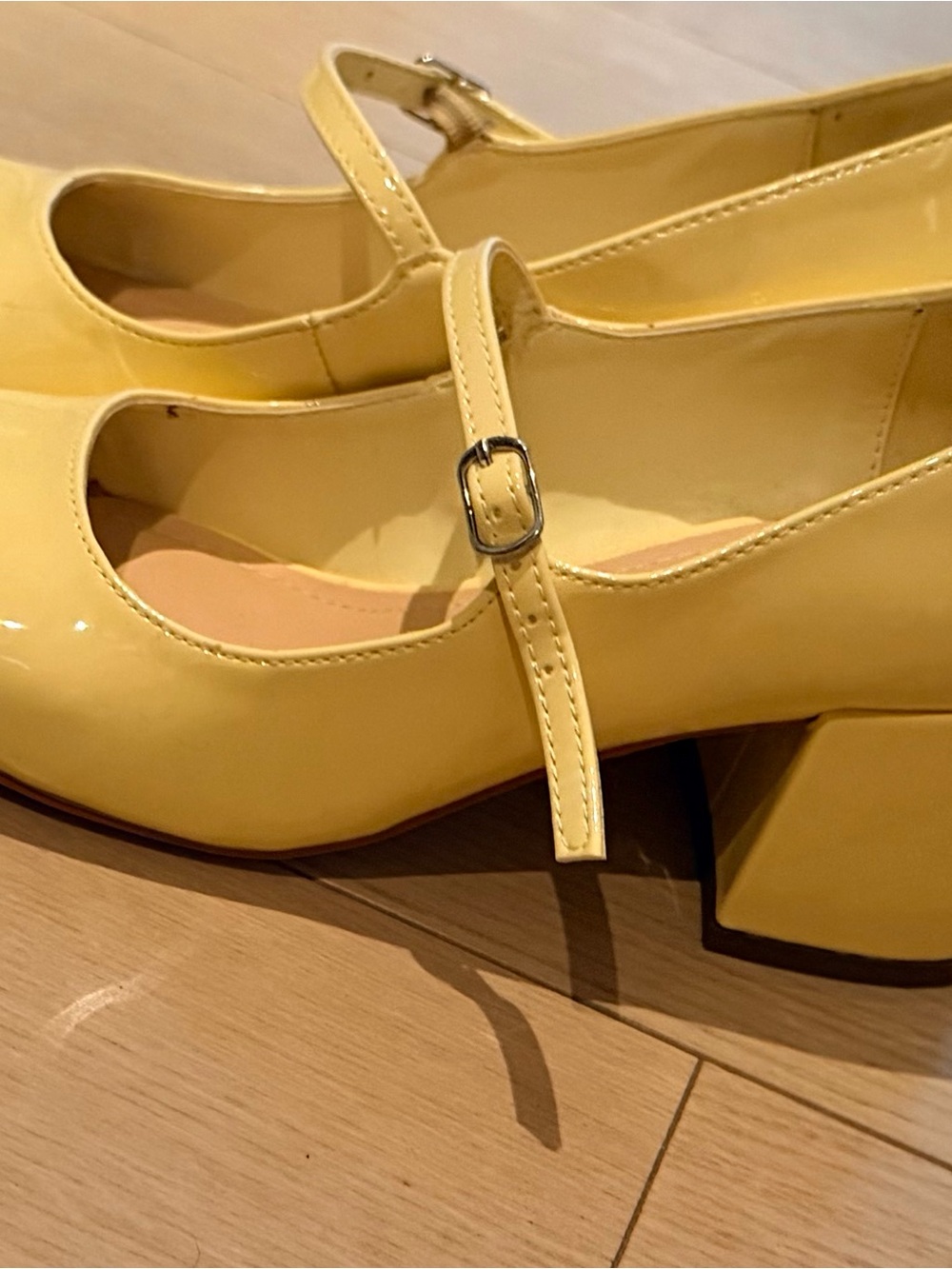 Journee Collection Yellow Patent Mary Jane Block Heels